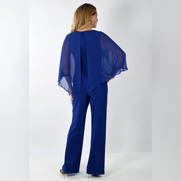 Frank Lyman NWT Women's Imperial Blue Pants Outfit w/ Chiffon Overlay Size L - Picture 2 of 16